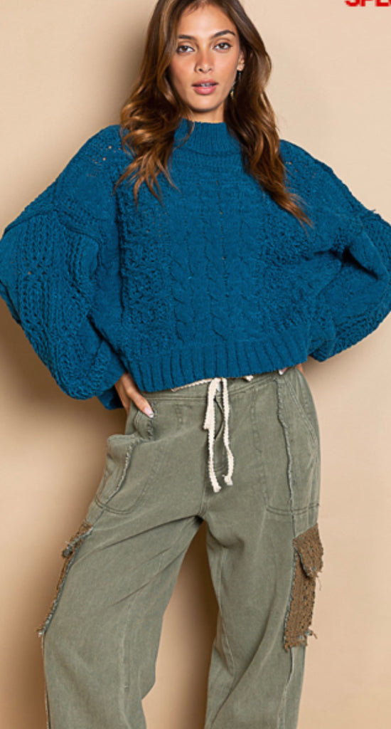 Hooded Cable Knit Chenille Sweater